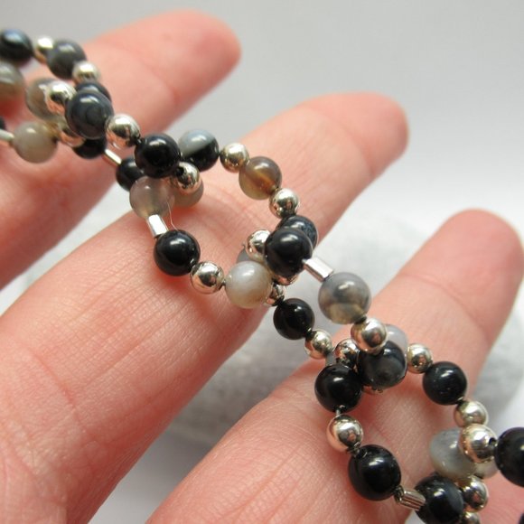 Black lace agate and silver link bracelet - Picture 7 of 10